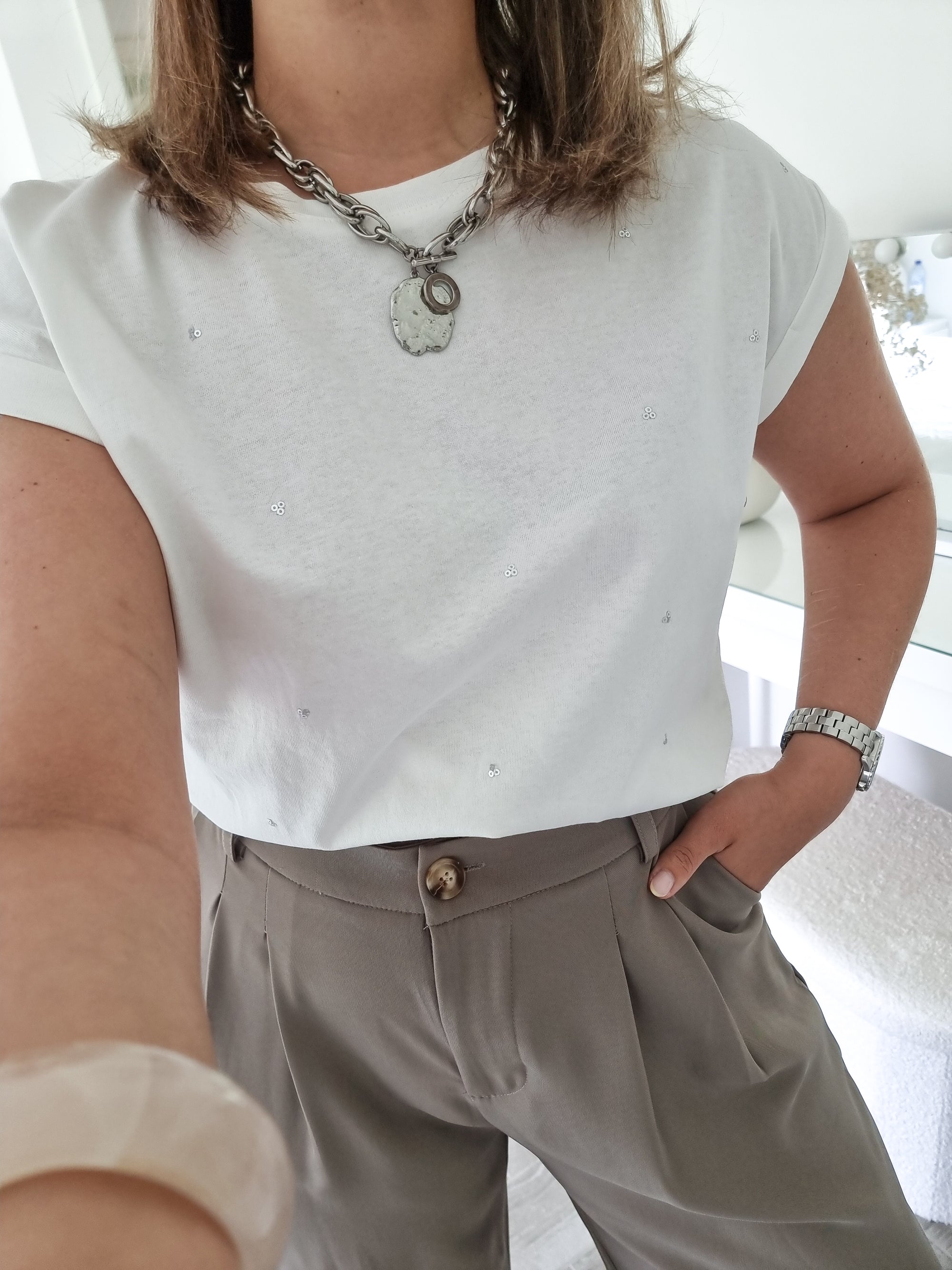T-shirt sequins argent