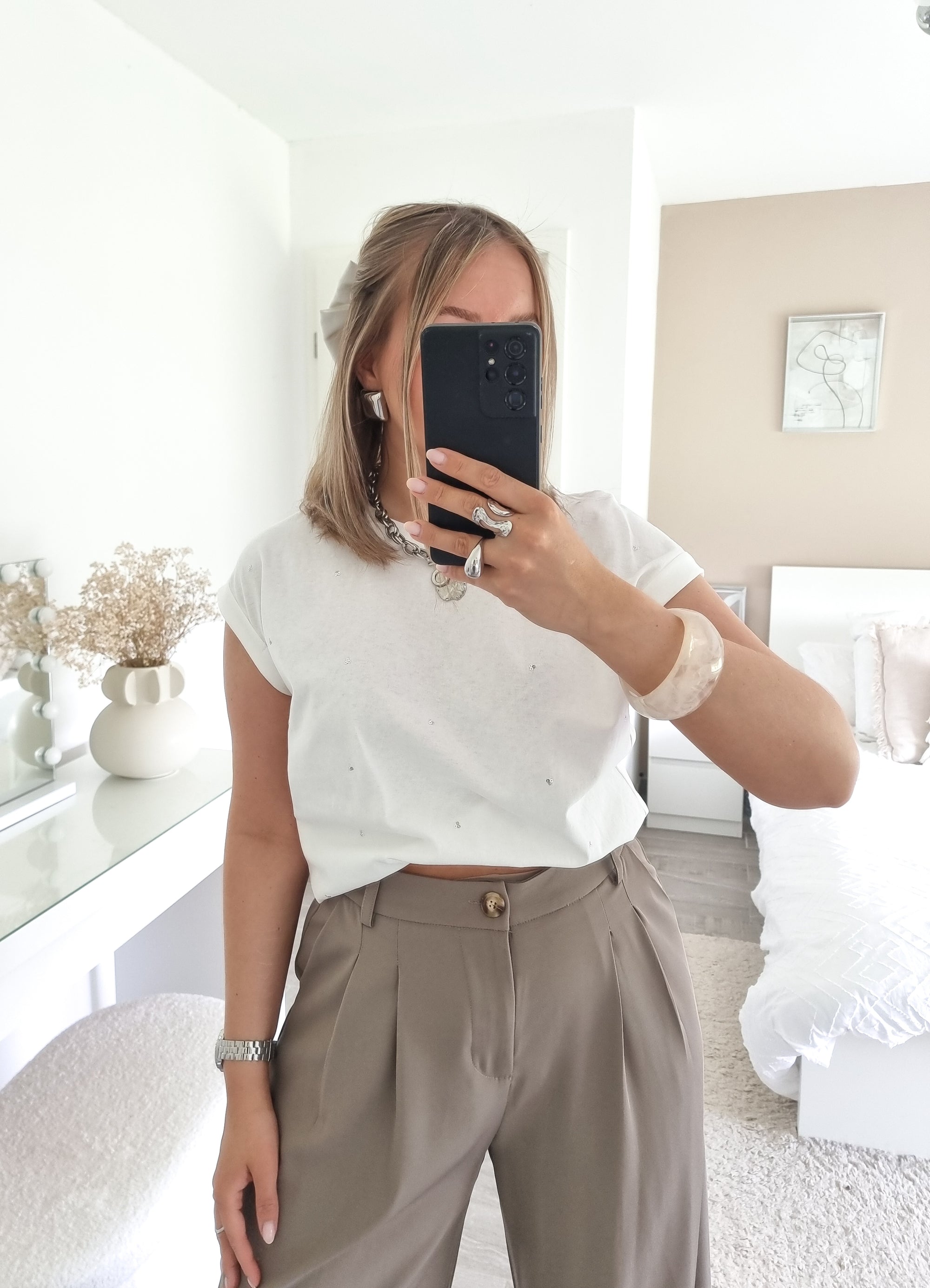 T-shirt sequins argent